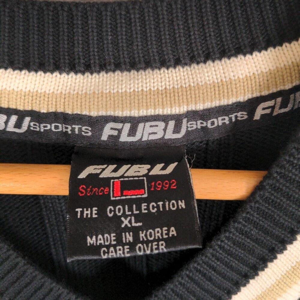 Vintage Y2K FUBU Cable Knit Sweater Men's XL Black Long Sleeve Pullover Preppy - Picture 3 of 6